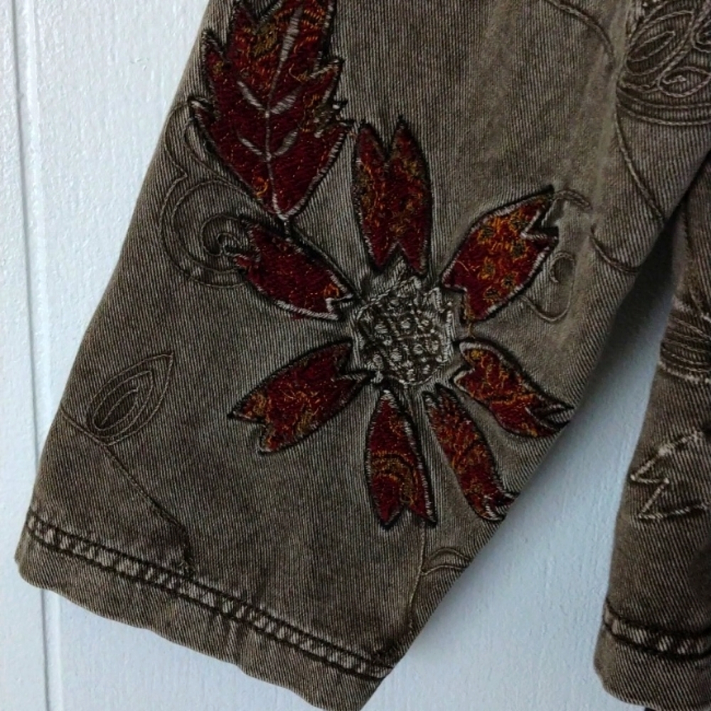 Chico's Brown Embroidered Jean Jacket - Picture 10 of 11